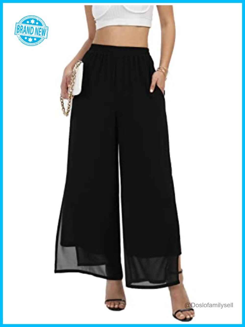 Women's Wide Leg Palazzo Pants Chiffon High Waist Summer Trousers